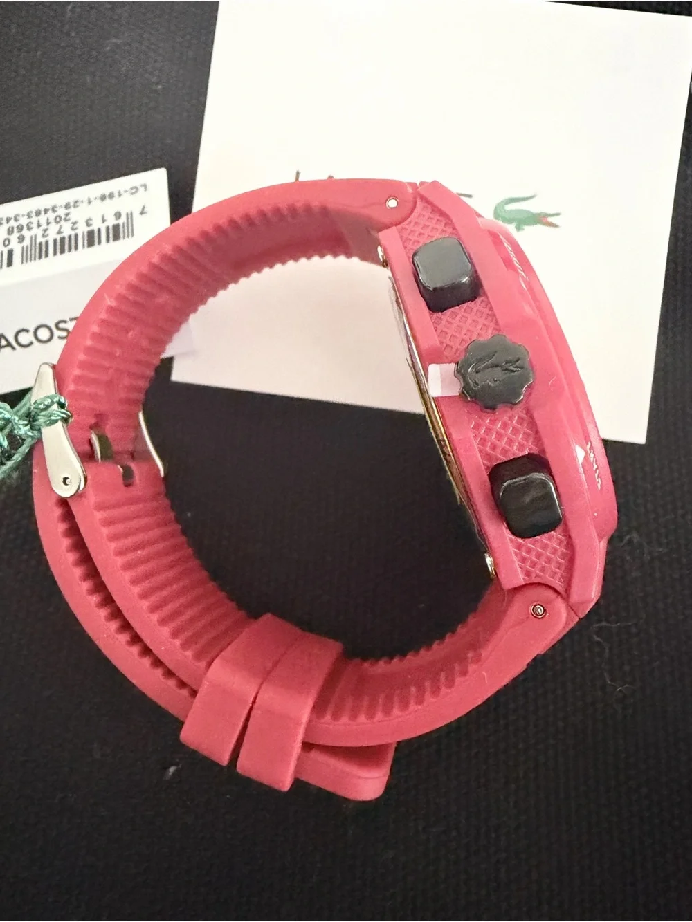 Brand new Lacoste Unisex Analog & Digital Watch in red with black dial.
